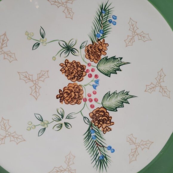 Holiday Serving Plate By Harry & David - Christmas Pinecones Design Green & Red - Picture 2 of 6